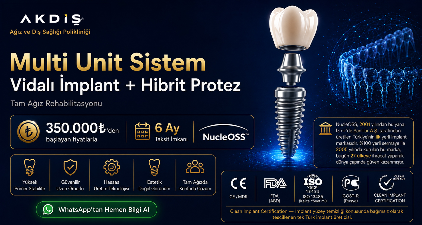NucleOss-home NucleOss® Multi Unit Sistem Vidalı İmplant + Hibrit Protez